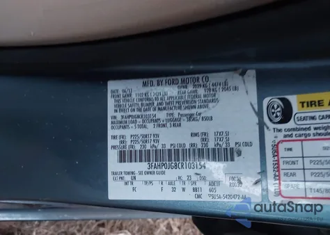 2012 Ford Fusion Sel z USA, uszkodzony, nr VIN 3FAHP0JG8CR103154